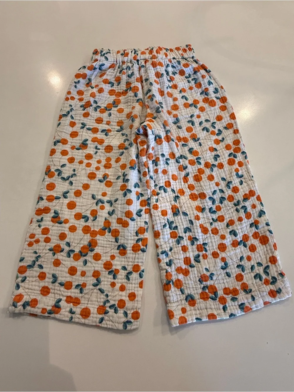 Zara White Pajama Pants with Orange Dot and Teal Leaf Print